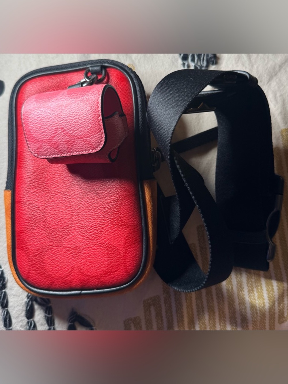 Coach Stanton Red Colorblock AirPod/iPhone Crossbody with Adjustable Strap